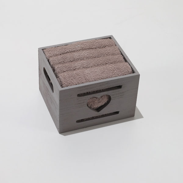 Set Cestino Legno Con 4 Asciugamani Spugna - Grigio, Per Bagno Ospiti - Foto 4