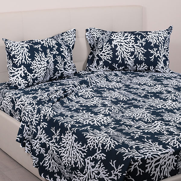 Completo Lenzuola Coralli Mare Azzurro 100% Cotone Made In Italy – Disponibile In 1 Piazza, 1 Piazza E 1/2 E 2 Piazze
