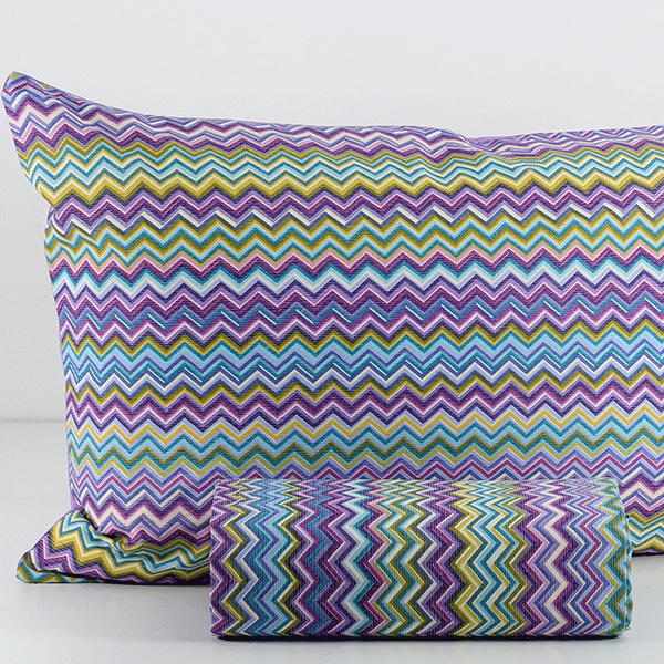 Copritrapunta Matrimoniale 100% Cotone Zig Zag Bahia - Misura 270x270 Cm, Blu Lilla, Prodotto Italiano