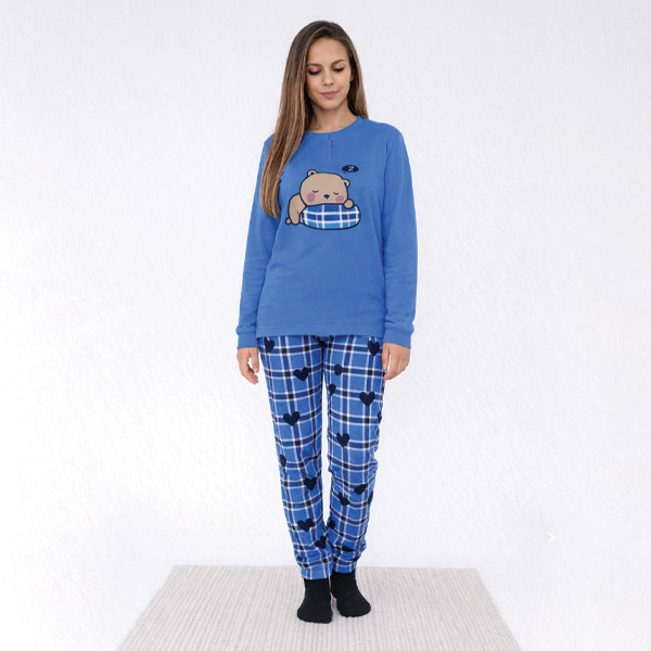 Pigiama-Caldo-Cotone-Bambina-Orsetto-Nanna-Blu