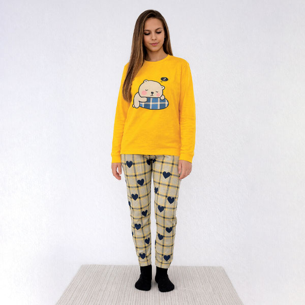 Pigiama-Caldo-Cotone-Bambina-Orsetto-Nanna-Ocra