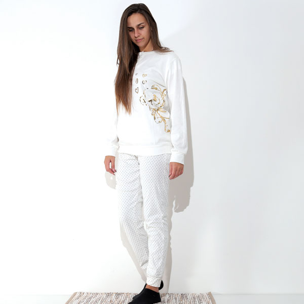 Pigiama-Caldo-Cotone-Orsetto-Cuori-Crema