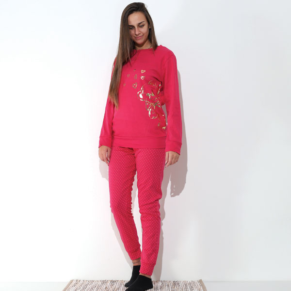 Pigiama-Caldo-Cotone-Orsetto-Cuori-Rosa