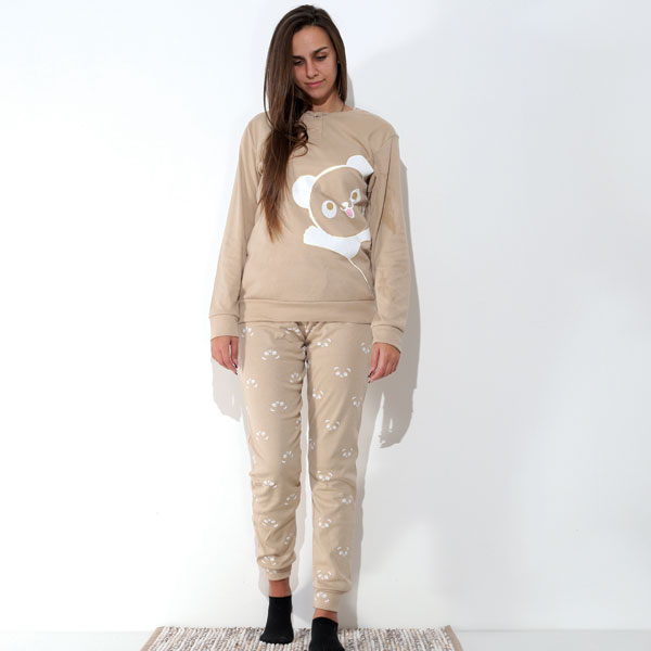 Pigiama-Caldo-Cotone-Panda-Beige