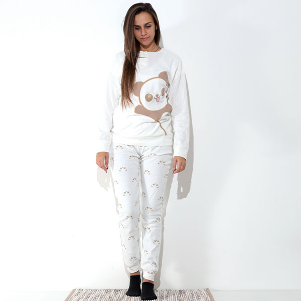 Pigiama-Caldo-Cotone-Panda-Crema