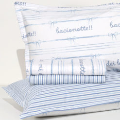 Completo Lenzuola Percalle 100% cotone "Baci" - Azzurro