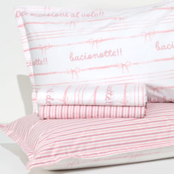 Completo Lenzuola Percalle 100% cotone "Baci" - Rosa