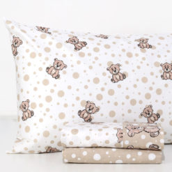 Completo-Lenzuola-Teddy-Pois-100%-cotone-Beige
