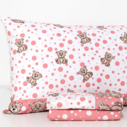 Completo-Lenzuola-Teddy-Pois-100%-cotone-Rosa
