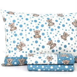 Completo Lenzuola 100% Cotone "Teddy Pois" - Blu